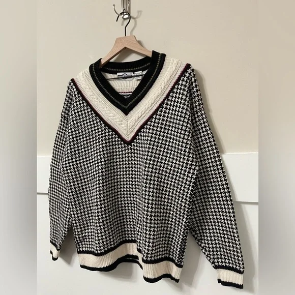 Gulf Traders Houndstooth Vintage Collegiate Cable Knit Men Sweater Size Large Men